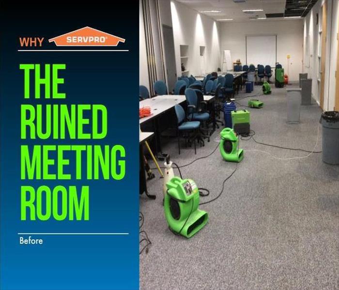 corporate meeting room in Foxborough with air movers and dehumidifiers drying out the space