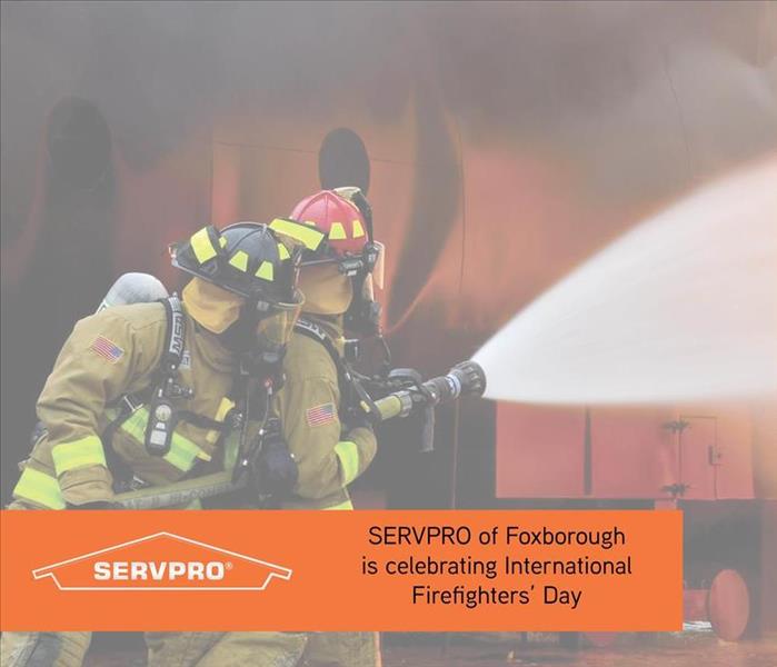 firefighters in background with orange box and SERVPRO logo