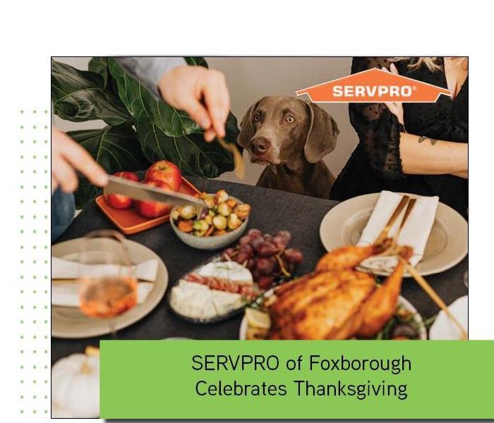 Thanksgiving food with green banner and SERVPRO logo