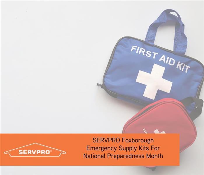 First Aid Kit with Orange text box overlay and SERVPRO logo
